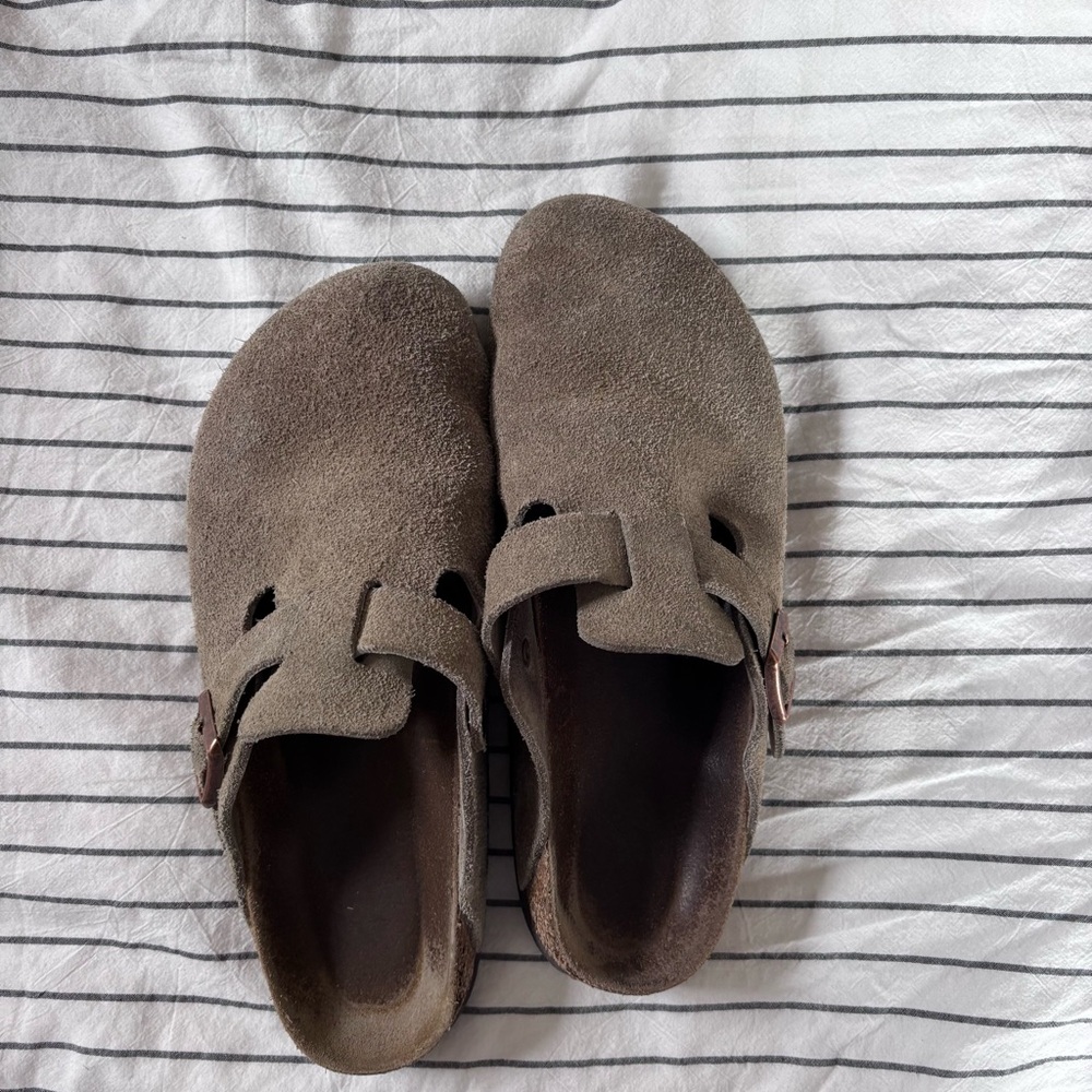 Birkenstock Taupe Suede Slip-On Clogs